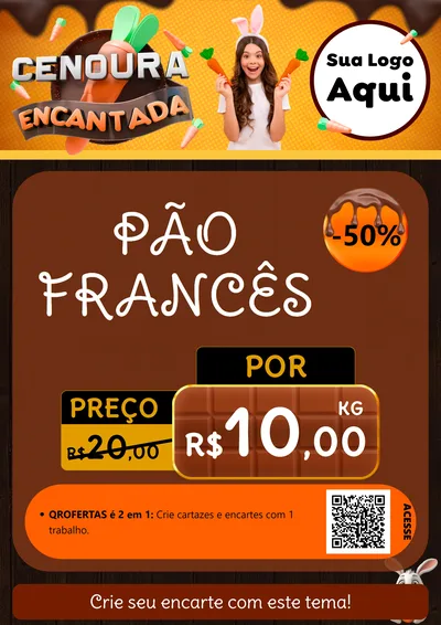 Modelo de Cartaz para Cartaz A4 Vertical com o tema Cenoura Encantada - Páscoa para Padaria