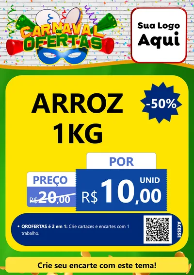 Modelo de Cartaz para Cartaz A4 Vertical com o tema Carnaval de Ofertas para Supermercado