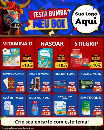 Modelo de Rede Social para Feed Instagram com o tema Festa Bumba meu Boi para Farmácia
