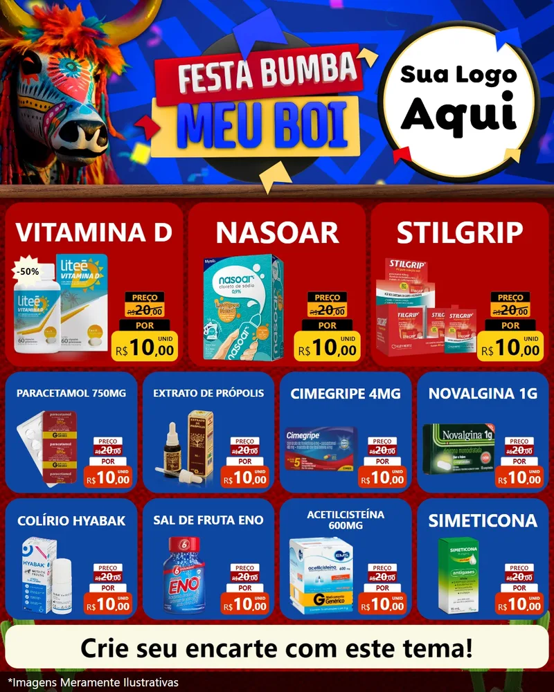 Modelo de Rede Social para Feed Instagram com o tema Festa Bumba meu Boi para Farmácia