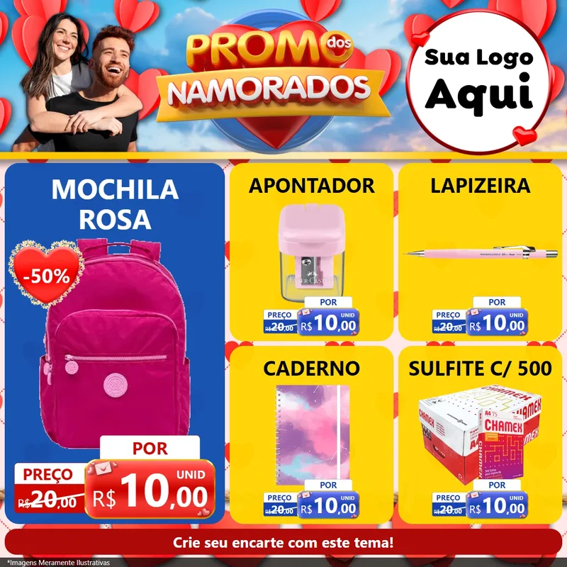 Modelo de Rede Social para Feed Facebook com o tema Promo dos Namorados para Papelaria