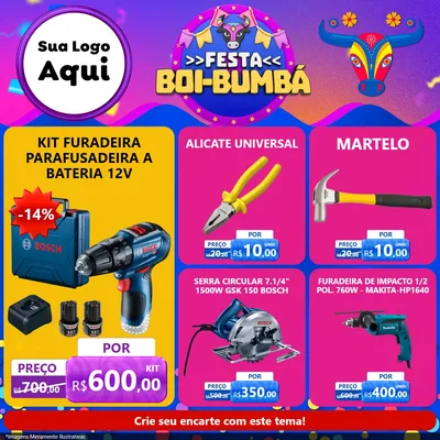 Modelo de Rede Social para Feed Facebook com o tema Festa Boi-Bumbá para Maquinas e Ferramentas