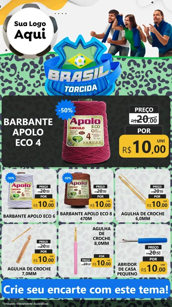 Modelo de Rede Social para Stories com o tema Brasil Torcida - Copa para Armarinho e Aviamentos
