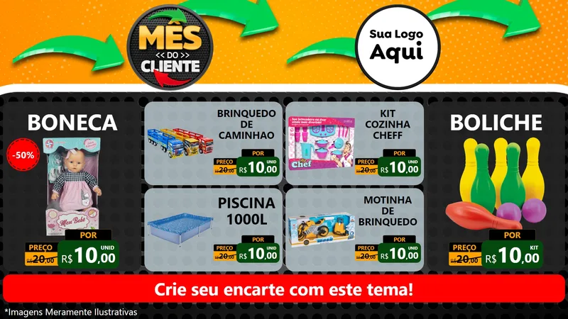 Modelo de TV para TV Horizontal com o tema Mês do Cliente para Brinquedos