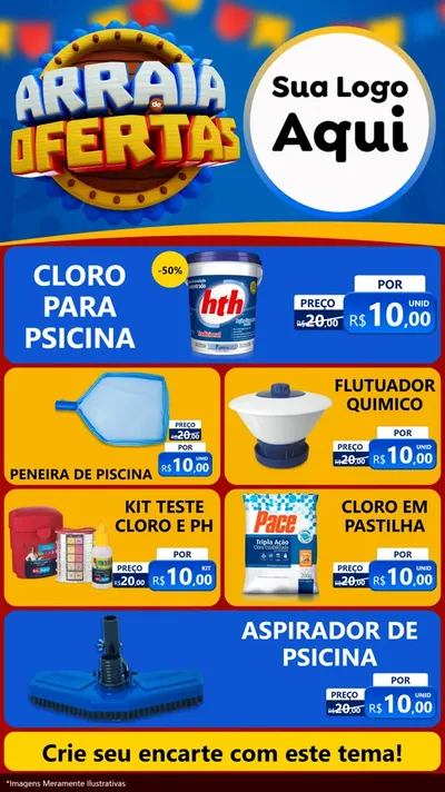Modelo de TV para TV Vertical com o tema Arraiá de Ofertas - Junina para Produtos para Piscina