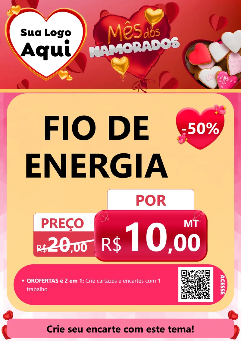 Modelo de Cartaz para Cartaz A4 Vertical com o tema Mês dos Namorados para Materiais Elétricos