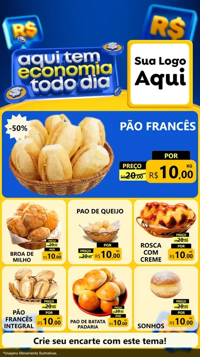 Modelo de Rede Social para Stories com o tema Aqui Tem Economia Todo Dia para Padaria