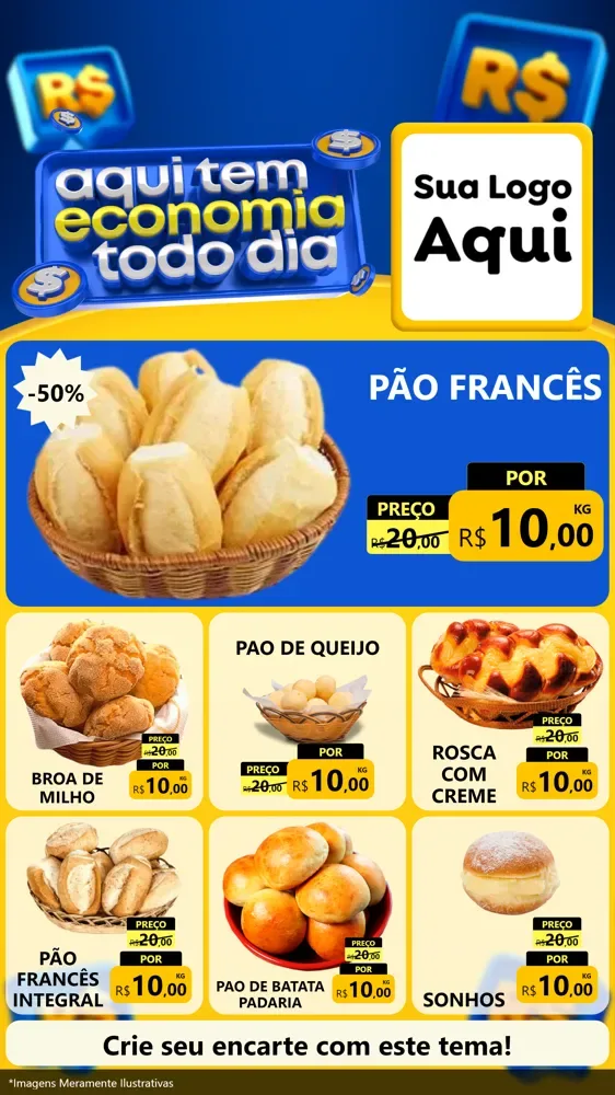 Modelo de Rede Social para Stories com o tema Aqui Tem Economia Todo Dia para Padaria