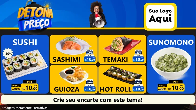 Modelo de TV para TV Horizontal com o tema Detona Preços para Comida japonesa