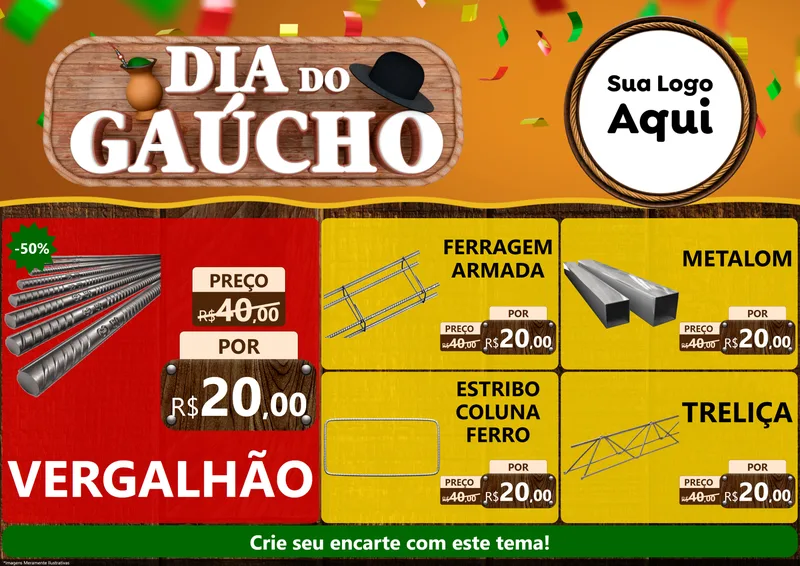Modelo de Encarte para Encarte A4 Horizontal com o tema Dia do Gaúcho para Ferragens