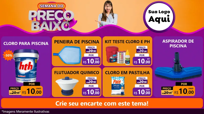 Modelo de TV para TV Horizontal com o tema Semana do Preço Baixo para Produtos para Piscina