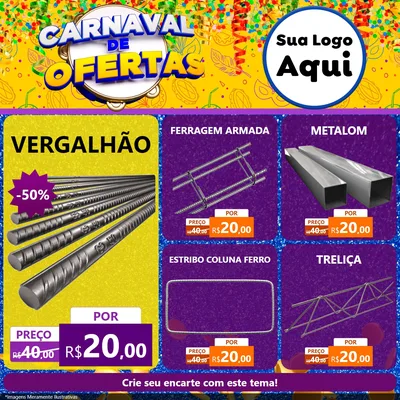 Modelo de Rede Social para Feed Facebook com o tema Carnaval de Ofertas para Ferragens