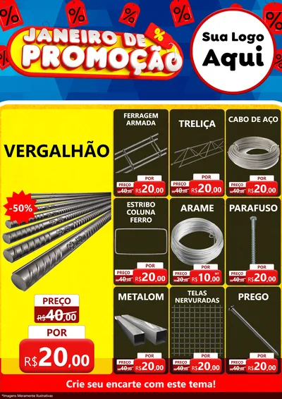 Modelo de Encarte para Encarte A4 Vertical com o tema Janeiro de Promoção para Ferragens
