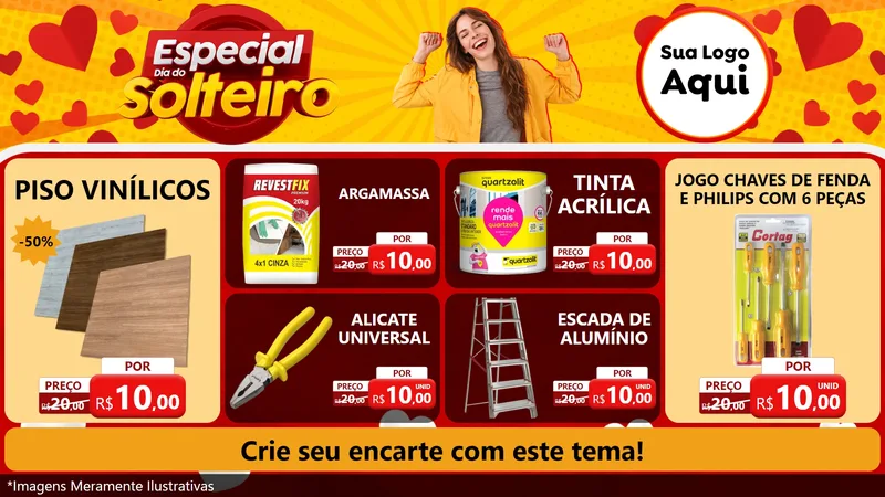 Modelo de TV para TV Horizontal com o tema Especial Dia do Solteiro para Material para Construção