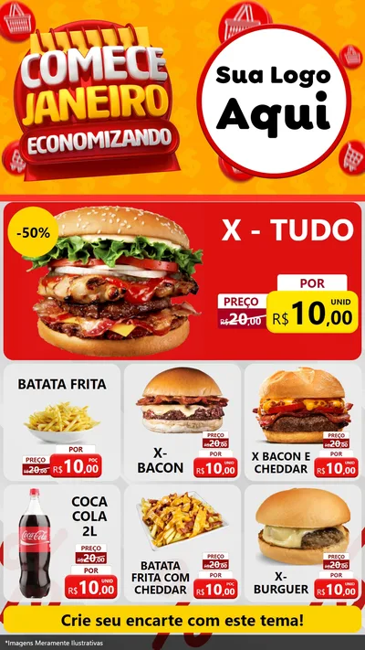 Modelo de Rede Social para Stories com o tema Comece Janeiro Economizando para Hamburgueria