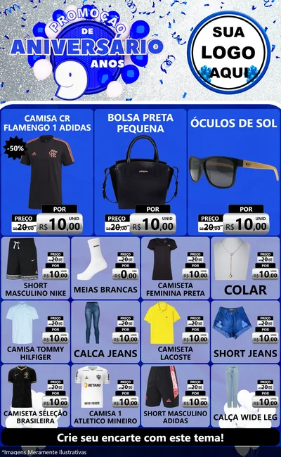 Modelo de Encarte para Encarte Grande com o tema Promoção de Aniversário - 9 Anos para Roupas e acessórios