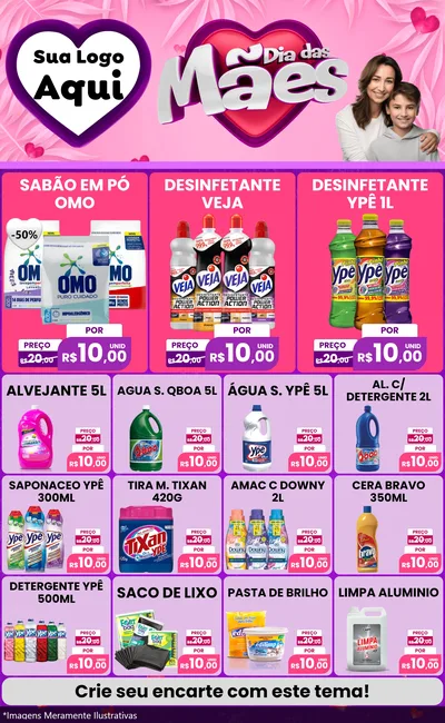 Modelo de Encarte para Encarte Grande com o tema Dia das Mães para Produtos de Limpeza