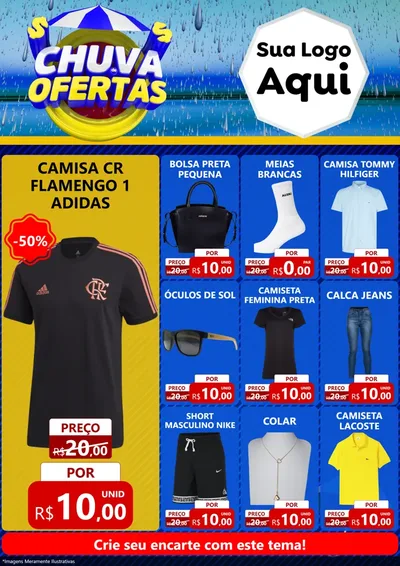Modelo de Encarte para Encarte A4 Vertical com o tema Chuva de Ofertas para Roupas e acessórios