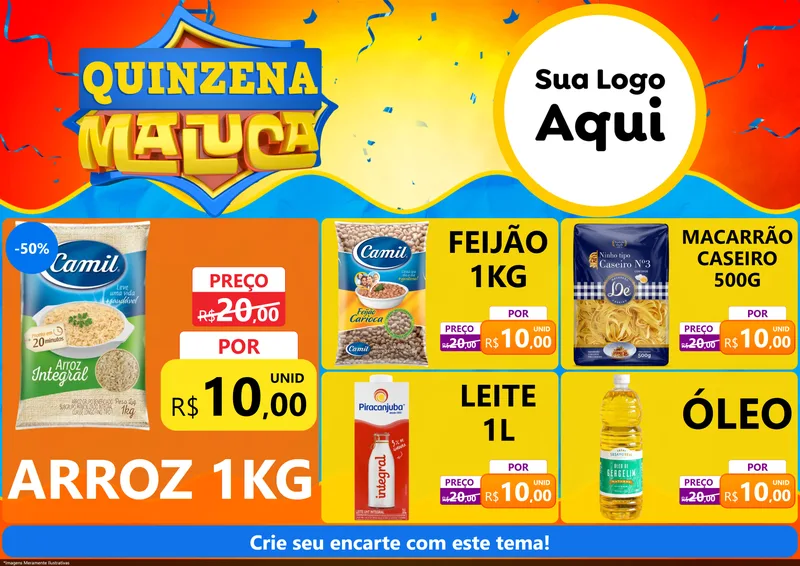Modelo de Encarte para Encarte A4 Horizontal com o tema Quinzena Maluca para Supermercado