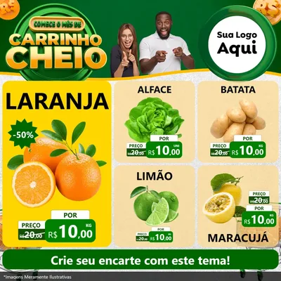 Modelo de Rede Social para Feed Facebook com o tema Carrinho Cheio para Hortifrúti