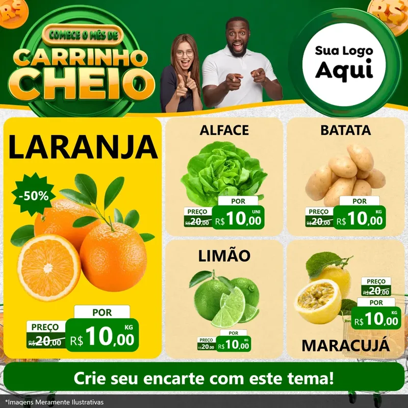 Modelo de Rede Social para Feed Facebook com o tema Carrinho Cheio para Hortifrúti