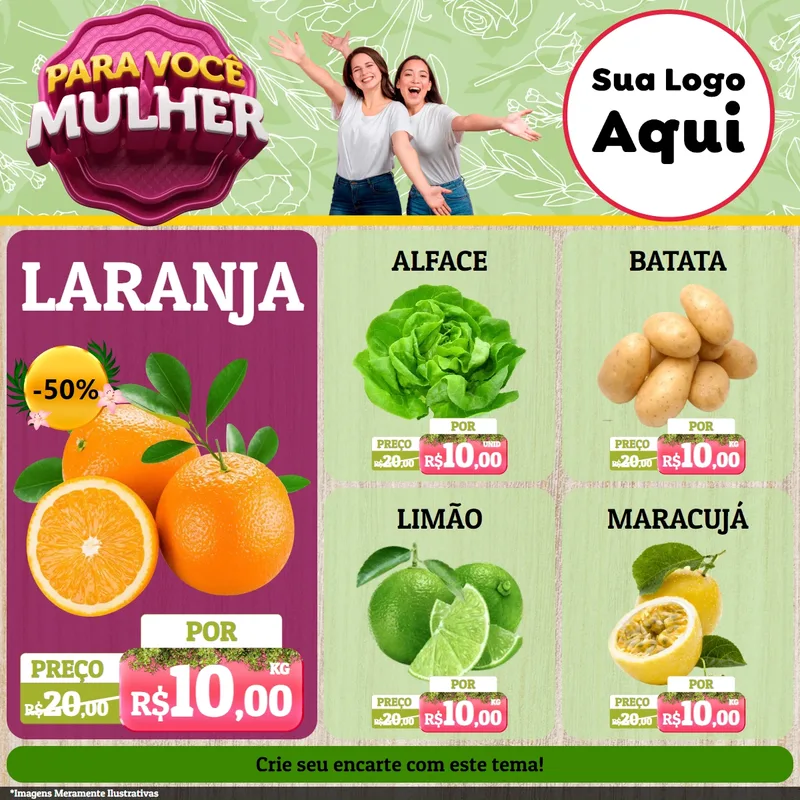 Modelo de Rede Social para Feed Facebook com o tema Para Você Mulher para Hortifrúti