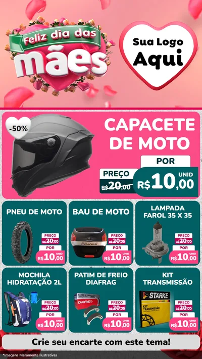 Modelo de Rede Social para Stories com o tema Feliz Dia das Mães para Moto peças