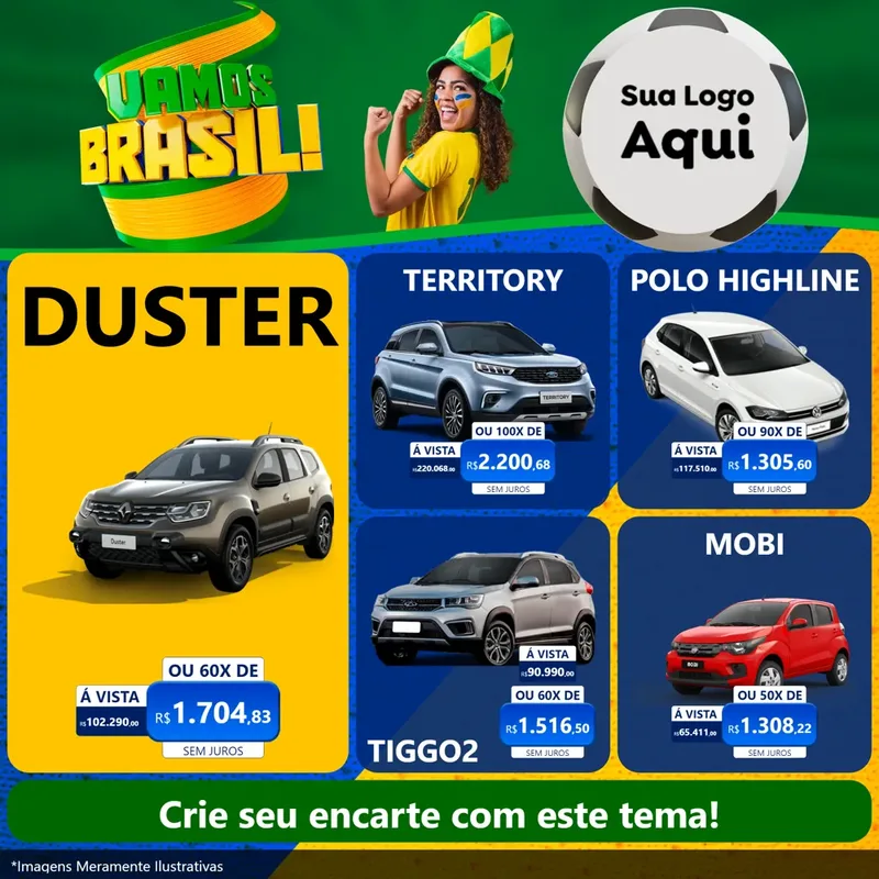 Modelo de Rede Social para Feed Facebook com o tema Vamos Brasil - Copa para Concessionaria de Carros