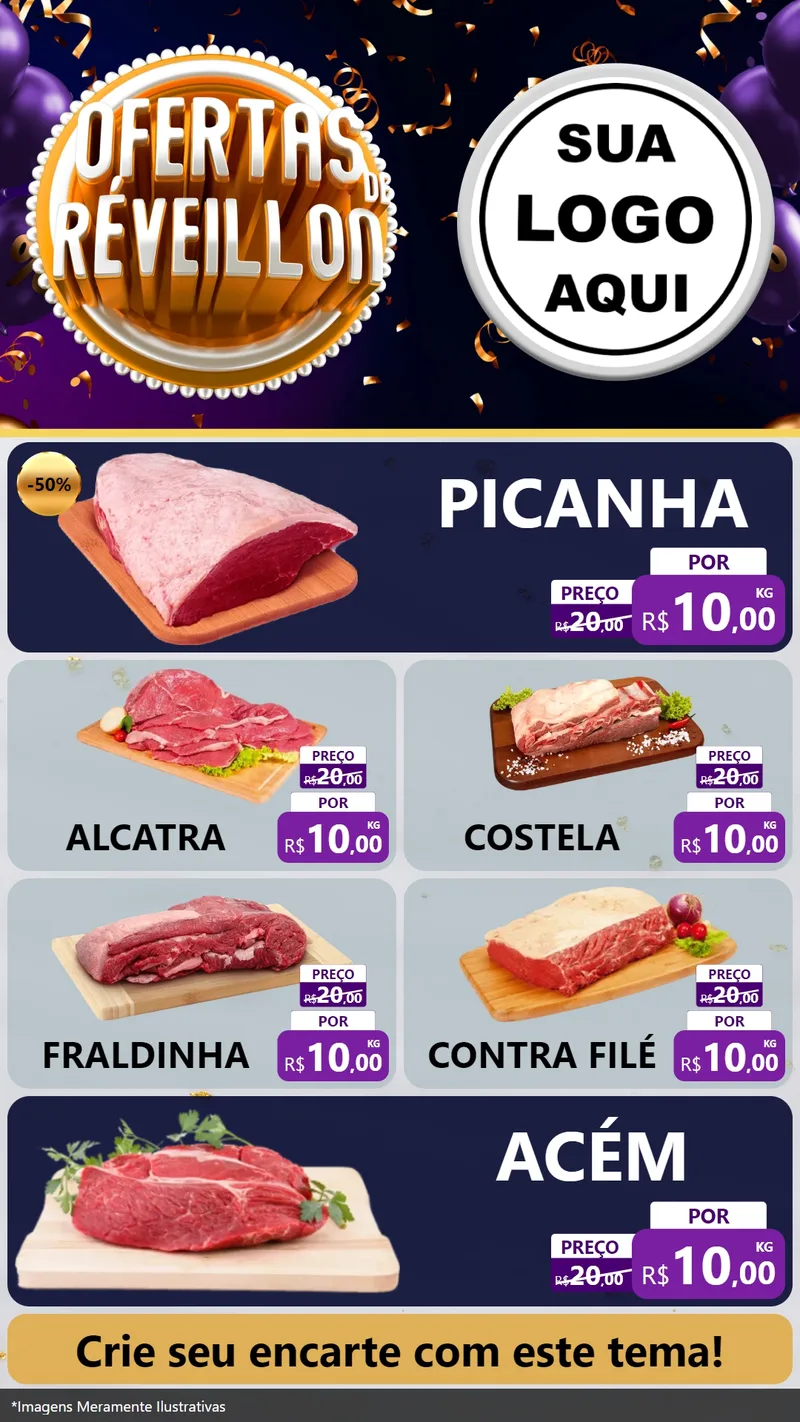 Modelo de TV para TV Vertical com o tema Ofertas de Réveillon para Açougue