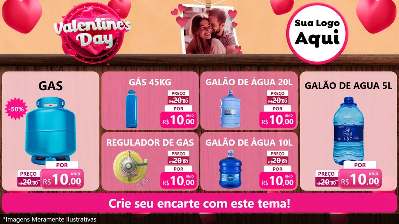 Modelo de TV para TV Horizontal com o tema Valentine's Day para Água e gás