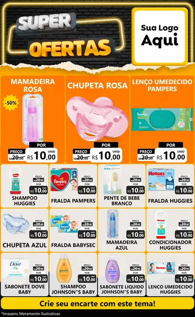 Modelo de Encarte para Encarte Grande com o tema Super Ofertas para Bebês