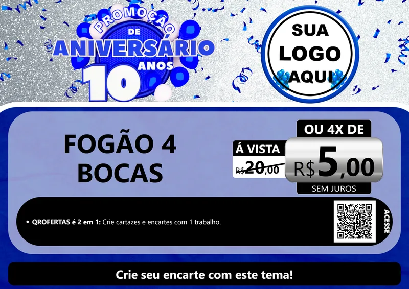 Modelo de Cartaz para Cartaz A4 Horizontal com o tema Promoção de Aniversário - 10 Anos para Móveis e Eletro