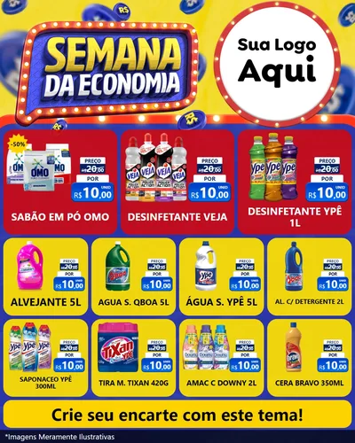 Modelo de Rede Social para Feed Instagram com o tema Semana da Economia para Produtos de Limpeza