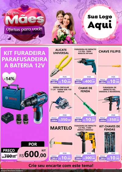 Modelo de Encarte para Encarte A4 Vertical com o tema Dia das Mães Ofertas para Você! para Maquinas e Ferramentas