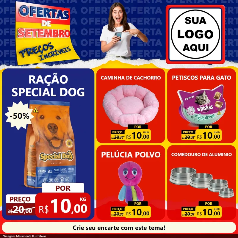 Modelo de Rede Social para Feed Facebook com o tema Ofertas de Setembro - Preços Incríveis para Pet Shop