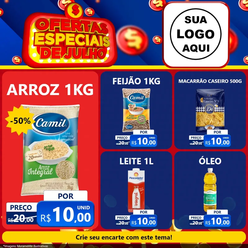 Modelo de Rede Social para Feed Facebook com o tema Ofertas Especiais de Julho para Supermercado