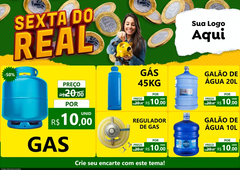 Modelo de Encarte para Encarte A4 Horizontal com o tema Sexta do Real para Água e gás
