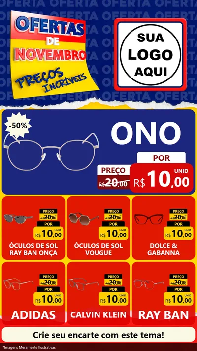 Modelo de Rede Social para Stories com o tema Ofertas de Novembro - Preços Incríveis para Óticas