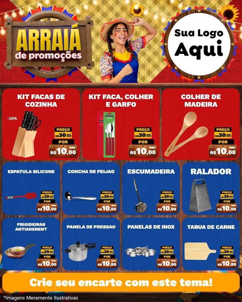 Modelo de Rede Social para Feed Instagram com o tema Arraiá de Promoções para Utilidades Domésticas