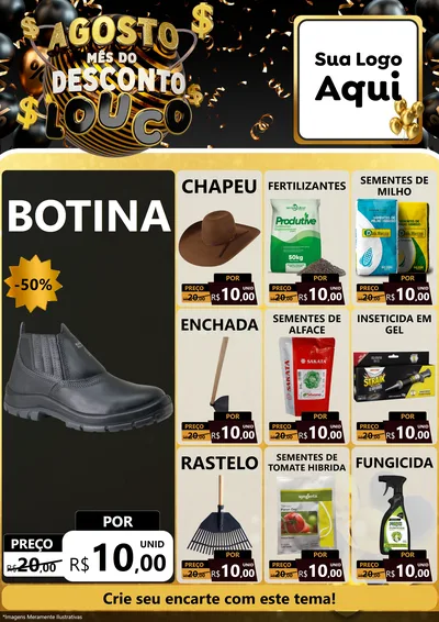 Modelo de Encarte para Encarte A4 Vertical com o tema Agosto Mês do Desconto Louco para Agropecuária