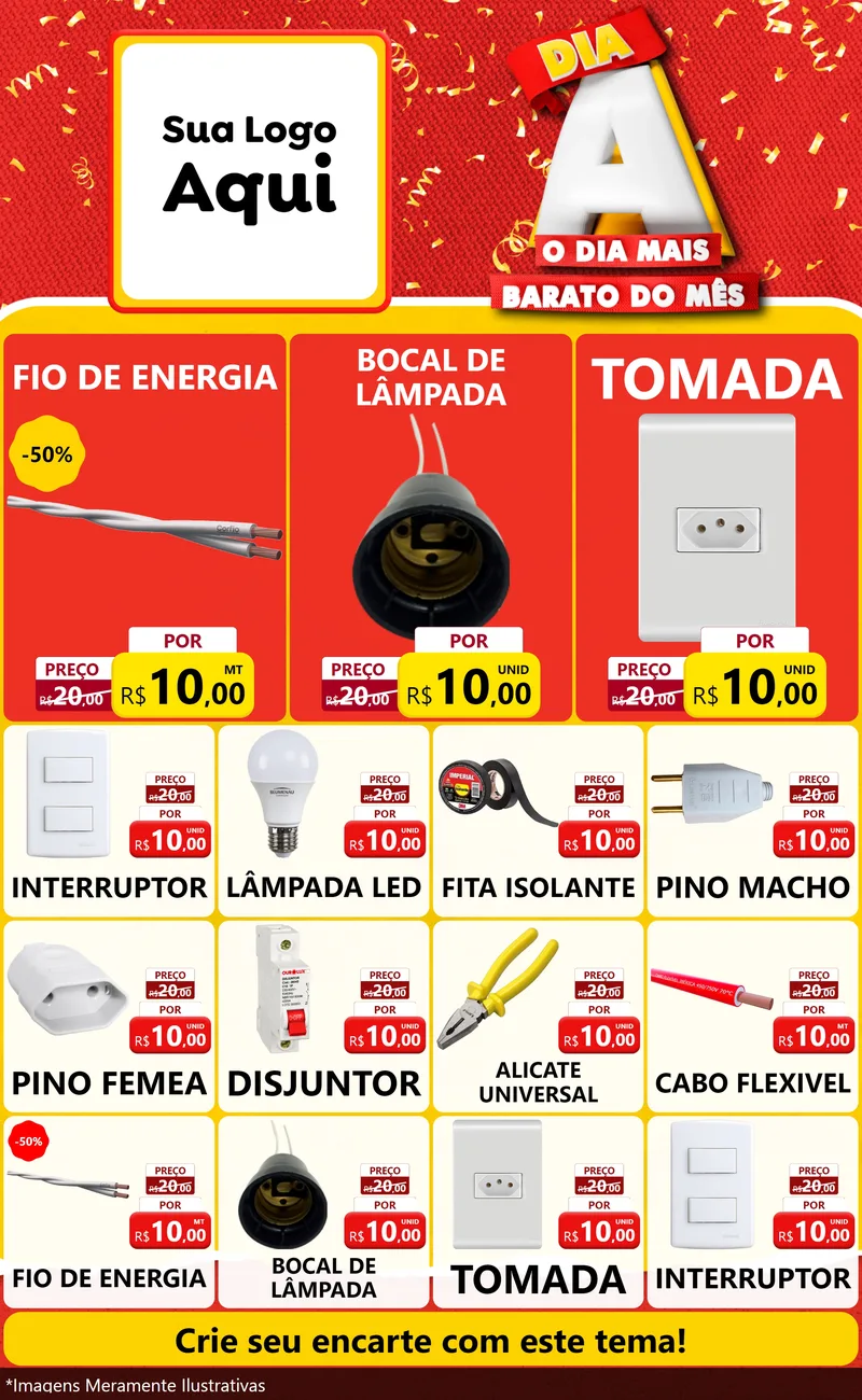 Modelo de Encarte para Encarte Grande com o tema Dia A o Dia Mais Barato do Mês para Materiais Elétricos