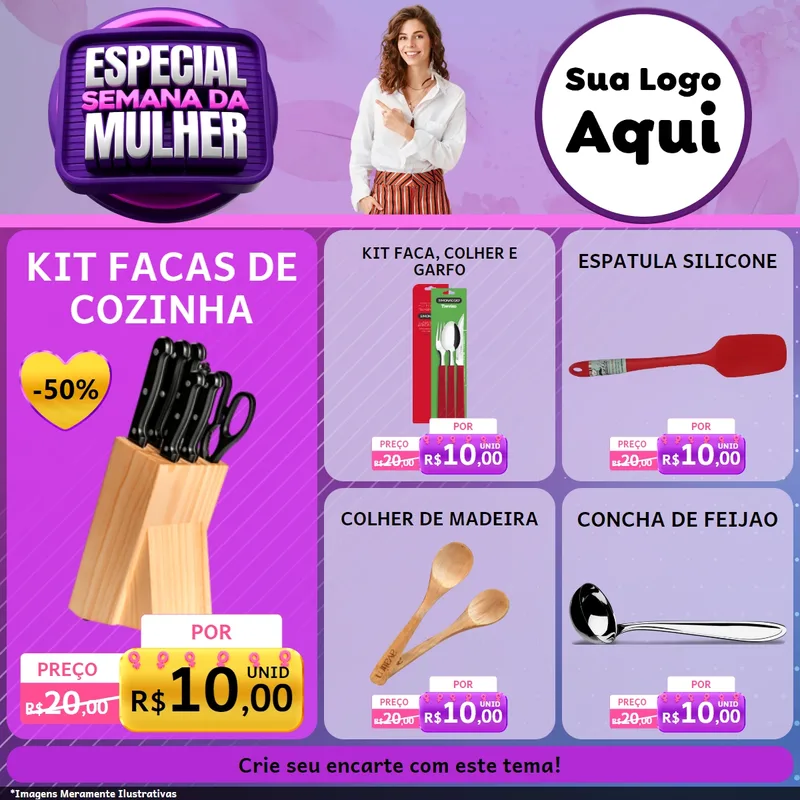 Modelo de Rede Social para Feed Facebook com o tema Especial Semana da Mulher para Utilidades Domésticas