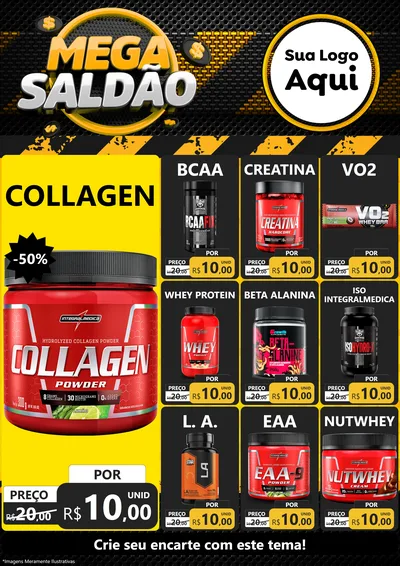 Modelo de Encarte para Encarte A4 Vertical com o tema Mega Saldão para Suplementos alimentares
