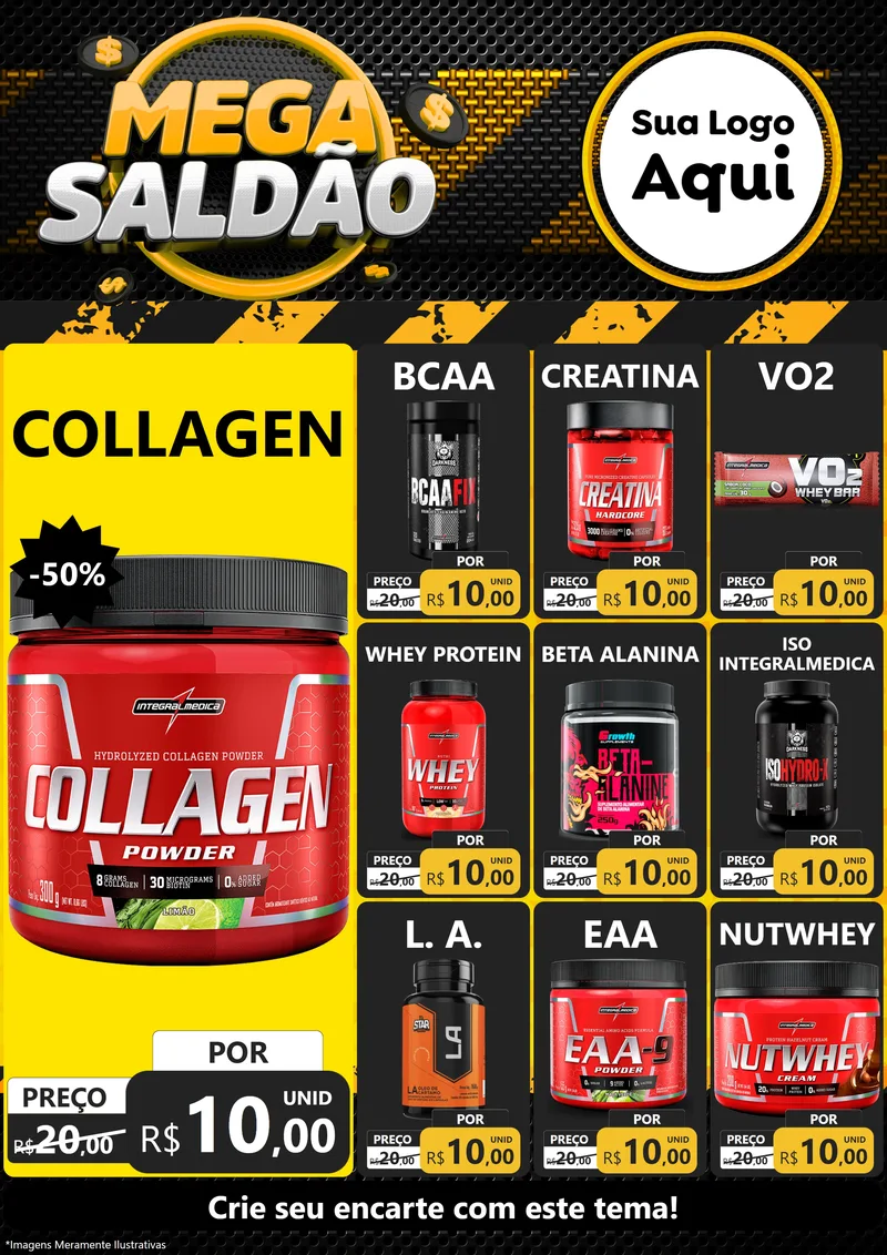 Modelo de Encarte para Encarte A4 Vertical com o tema Mega Saldão para Suplementos alimentares
