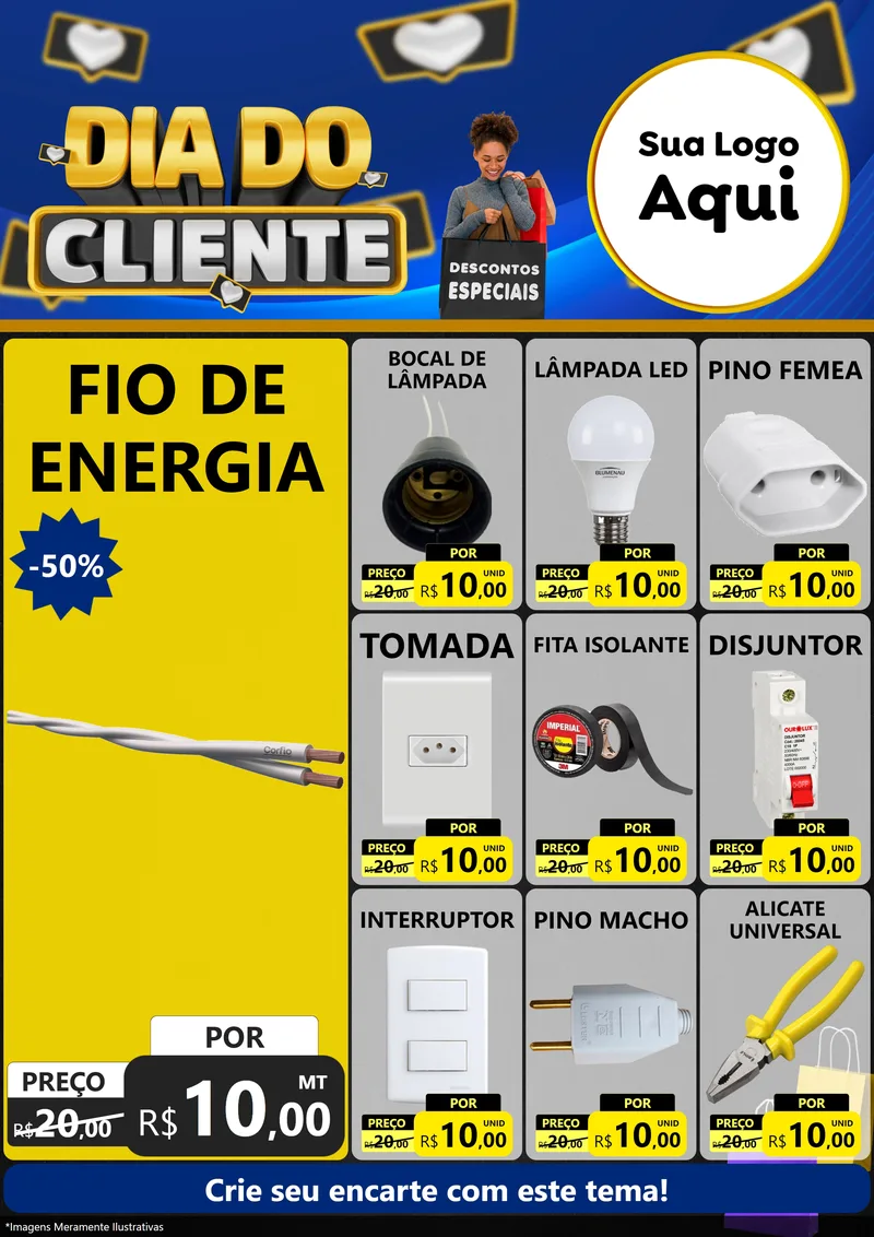 Modelo de Encarte para Encarte A4 Vertical com o tema Dia Do Cliente para Materiais Elétricos