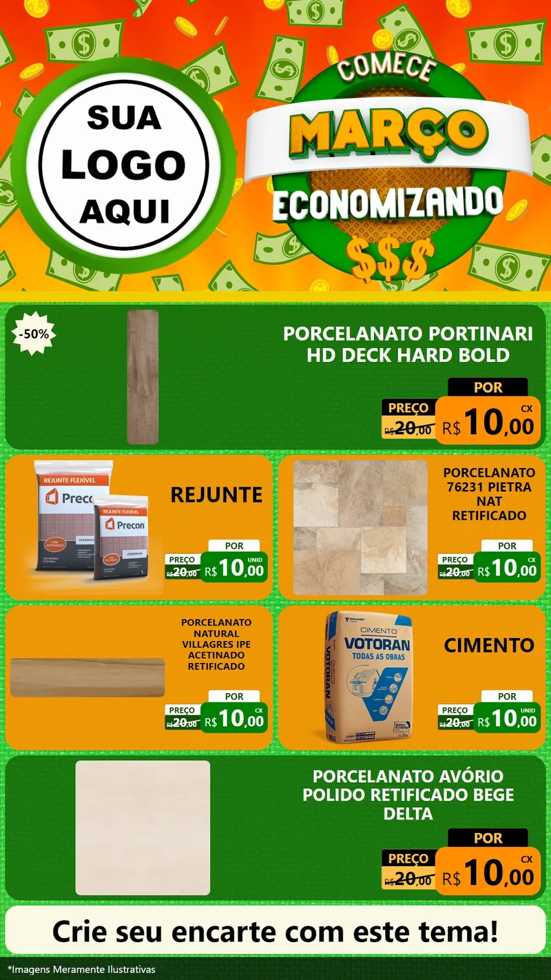 Modelo de TV para TV Vertical com o tema Comece Março Economizando para Pisos e revestimentos