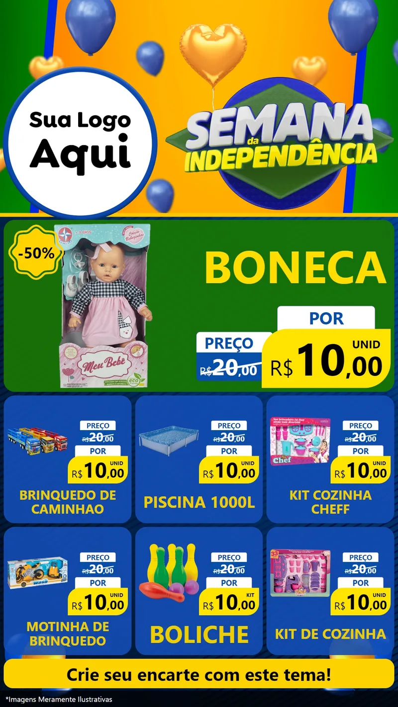 Modelo de Rede Social para Stories com o tema Semana da Independência para Brinquedos