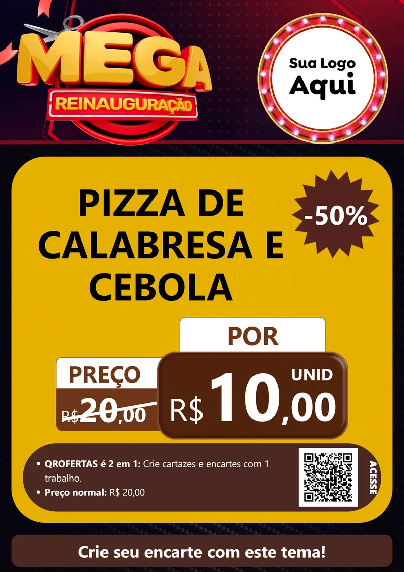 Modelo de Cartaz para Cartaz A4 Vertical com o tema Mega Reinauguração para Pizzaria