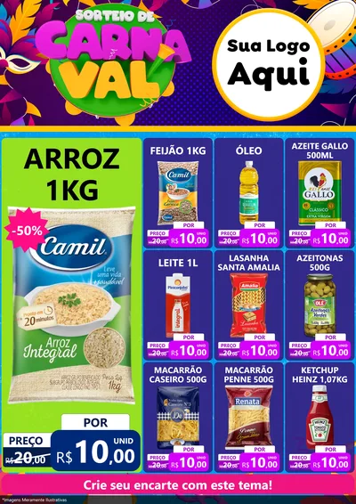 Modelo de Encarte para Encarte A4 Vertical com o tema Sorteio de Carnaval para Supermercado