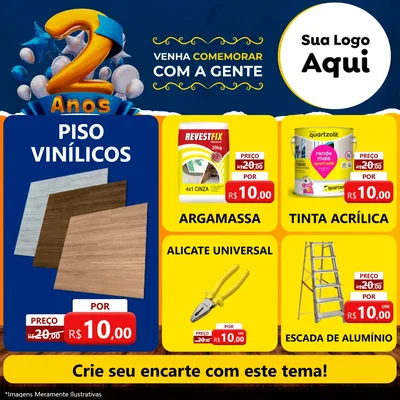 Modelo de Rede Social para Feed Facebook com o tema Aniversário de 2 anos para Material para Construção